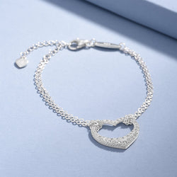 Sparkling CZ Open Heart Bracelet Silver Adjustable Bracelet Bracelet