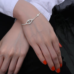 CZ Evil Eye Bracelet with Sterling Silver Cross Charm Bracelet
