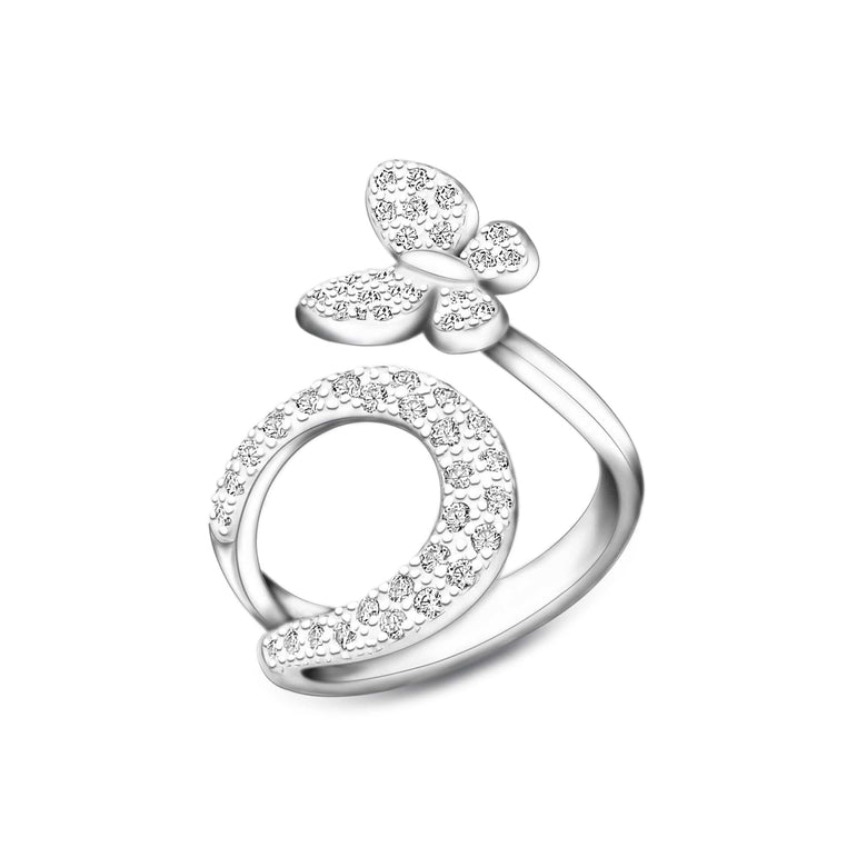 Silver Butterfly Ring Bypass Ring Band Adjustable Adjustable Ring
