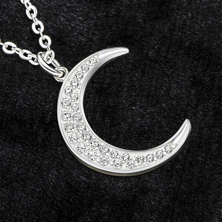 Silver Crescent Moon Necklace Pendant Necklace Pendant + Chain