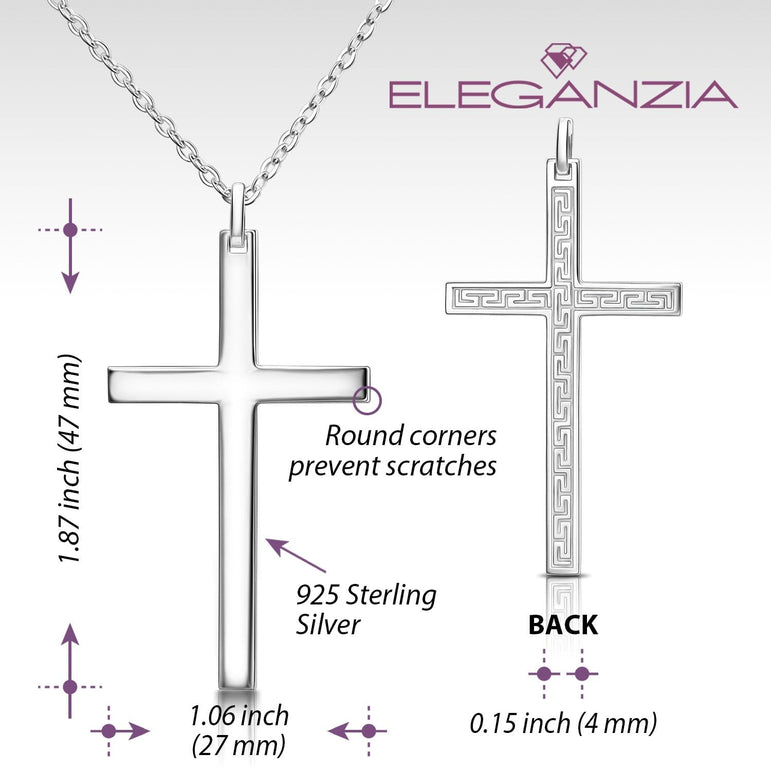 Christian Cross Necklaces For Men Sterling Silver Long Necklaces Pendant + Chain