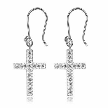 Classic Dangling Cross Earrings Sterling Silver Drop Earrings