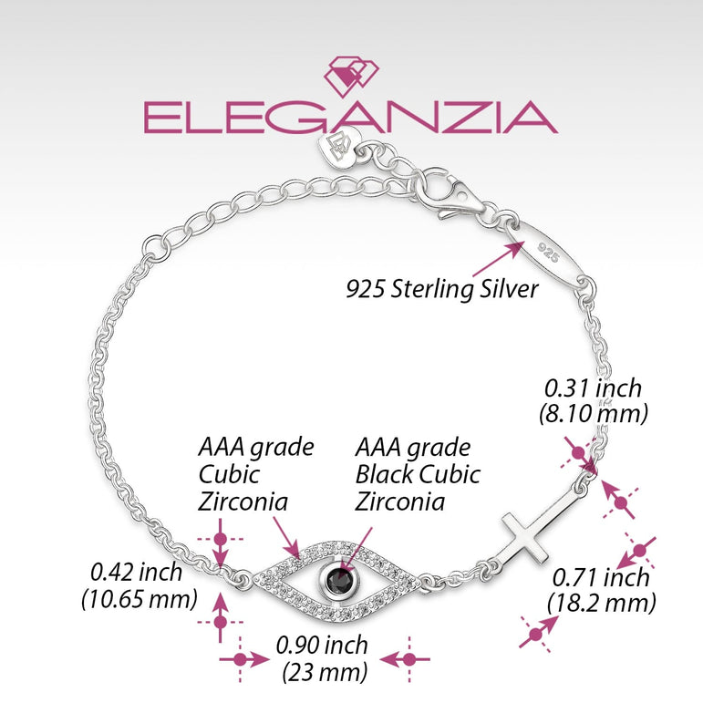 CZ Evil Eye Bracelet with Sterling Silver Cross Charm Bracelet