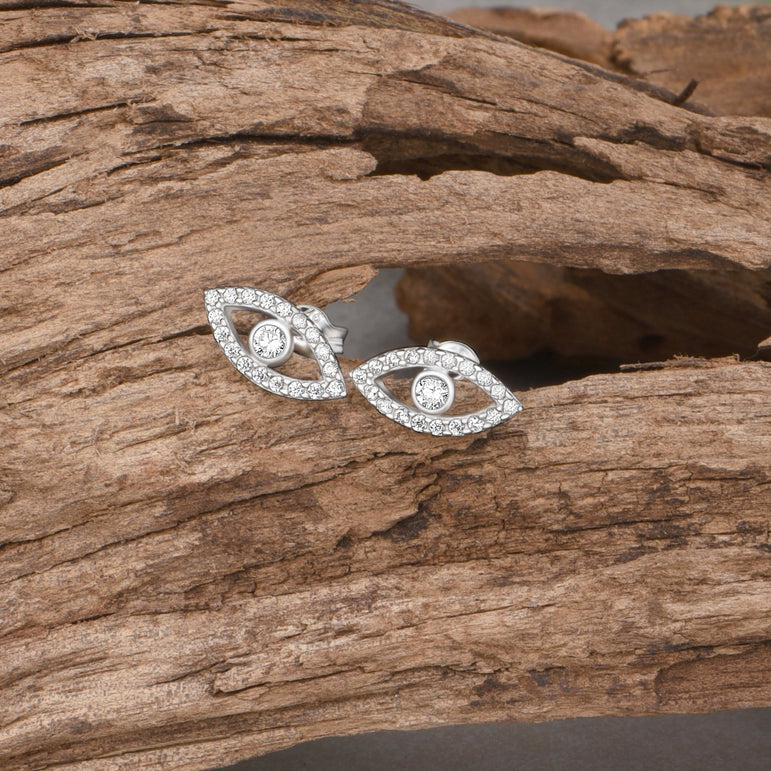 CZ Evil Eye Earrings Stud Silver Stud Earrings