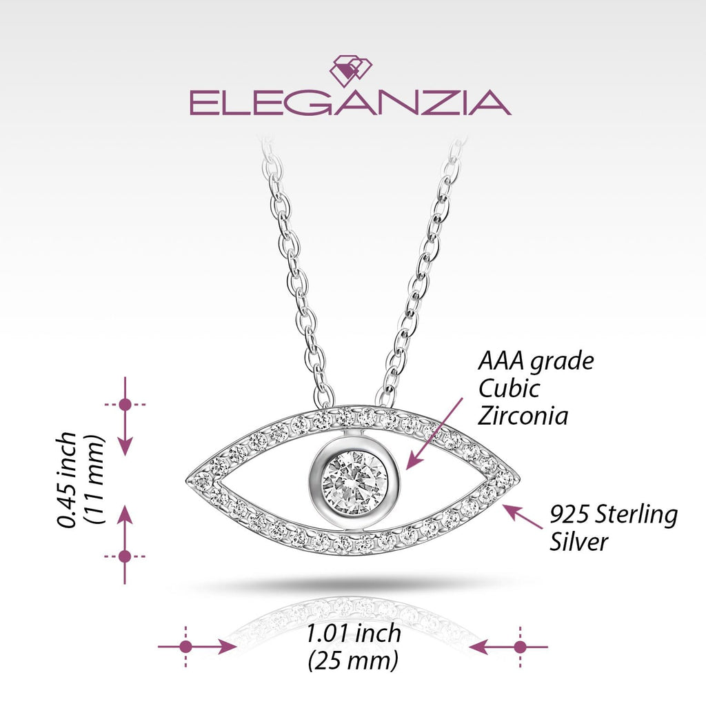 CZ Evil Eye Necklace Silver - Eleganzia Jewelry