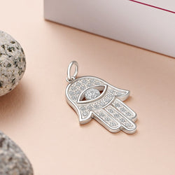 CZ Hamsa Hand Pendant Sterling Silver Pendant