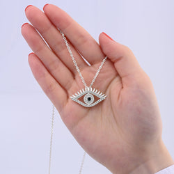 CZ Regal Evil Eye Necklace with Lashes Sterling Silver Pendant Necklace