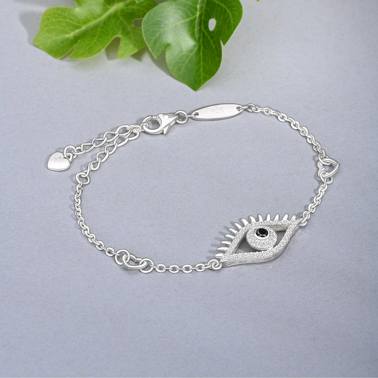 CZ Regal Evil Eye Bracelet with Lashes Sterling Silver Bracelet