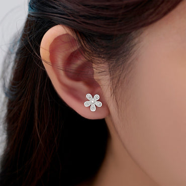 CZ Small Flower Stud Earrings Silver Minimalist Earrings Stud Earrings