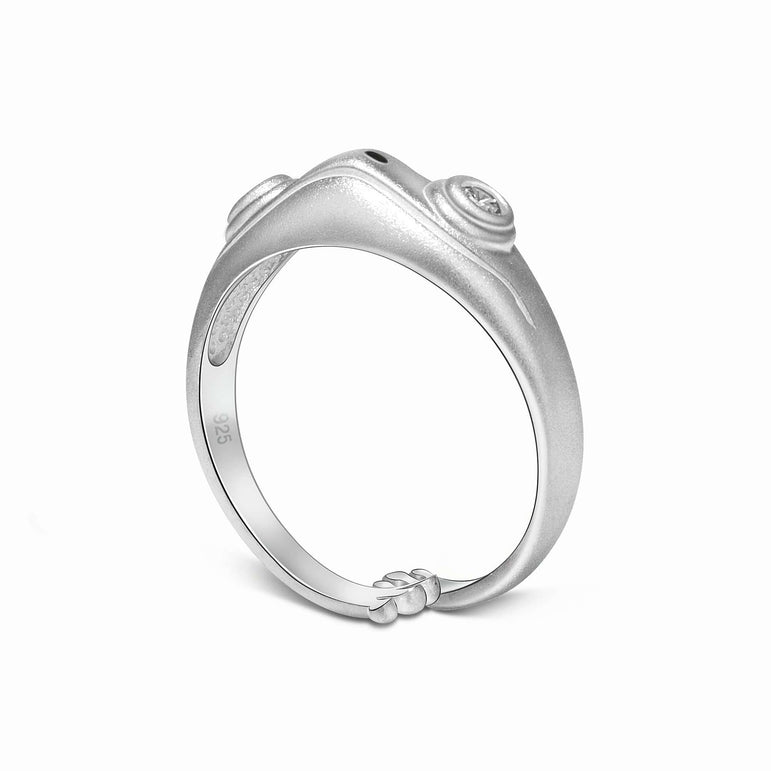 Open White CZ Adjustable Frog Ring Sterling Silver Ring