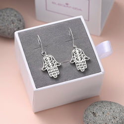 Sterling Silver Hamsa Earrings, Dangle Earrings Drop Earrings