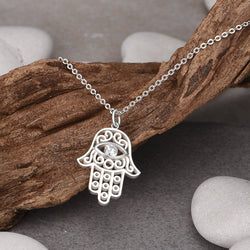 Hamsa Evil Eye Necklace Sterling Silver Pendant Necklace