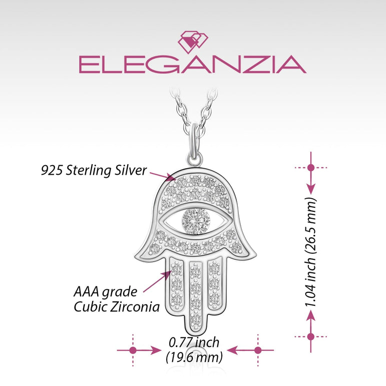 CZ Hamsa Hand Necklace Sterling Silver Pendant Necklace