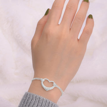 Sparkling CZ Open Heart Bracelet Silver Adjustable Bracelet Bracelet
