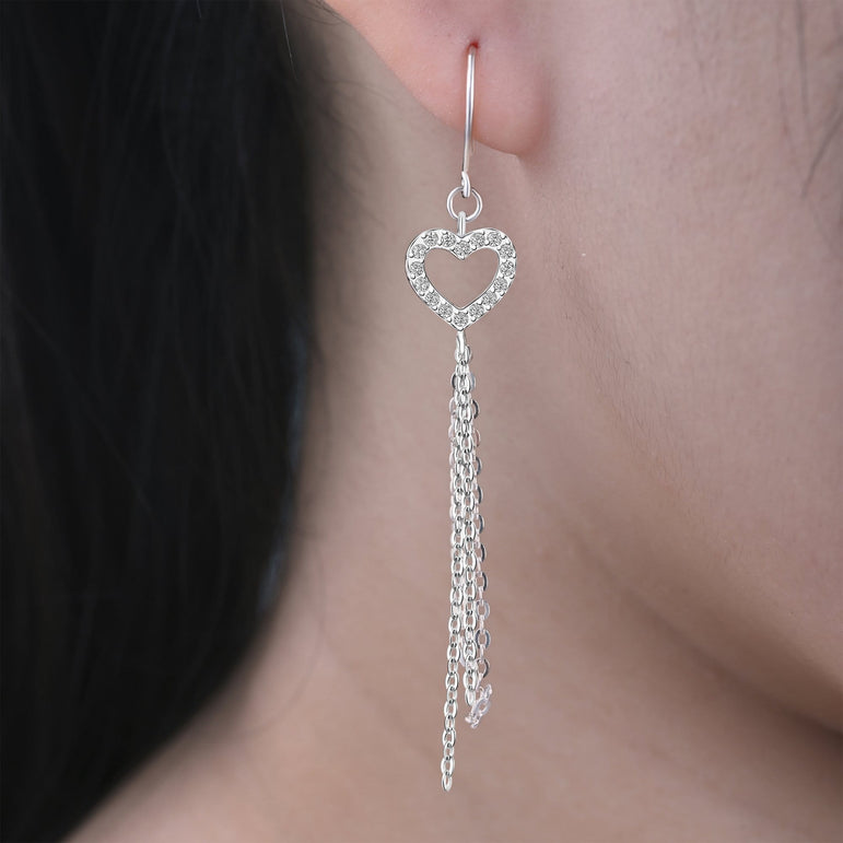 CZ Open Heart Earrings Dangle Sterling Silver Drop Earrings