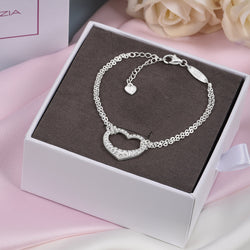 Sparkling CZ Open Heart Bracelet Silver Adjustable Bracelet Bracelet
