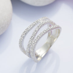 CZ Three Layer Coil Wrap Sterling Silver Ring Ring