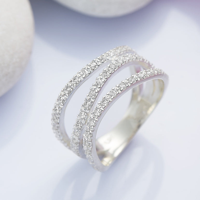 CZ Three Layer Coil Wrap Sterling Silver Ring Ring