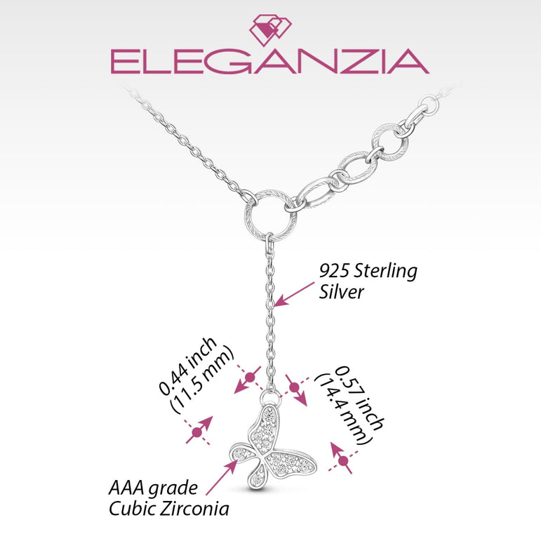 CZ Butterfly Lariat Necklace Sterling Silver Y Necklace