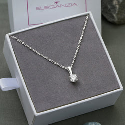 Round Cubic Zirconia Solitaire Necklace Silver Pendant Necklace
