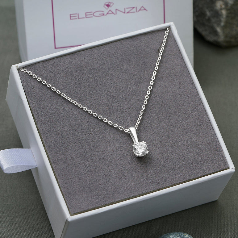 Round Cubic Zirconia Solitaire Necklace Silver Pendant Necklace