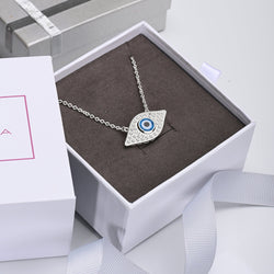 CZ Evil Eye Necklace Sterling Silver with Blue Evil Eye Bead Pendant Necklace