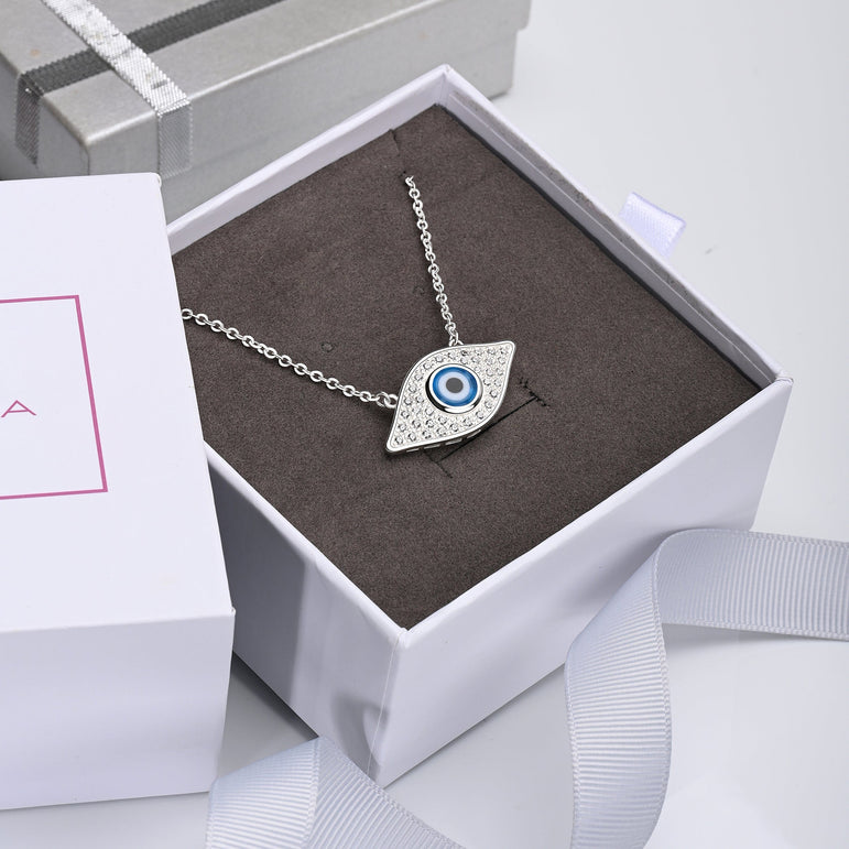 CZ Evil Eye Necklace Sterling Silver with Blue Evil Eye Bead Pendant Necklace