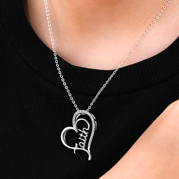 CZ Open Heart Necklace Faith Necklace Silver Pendant Necklace