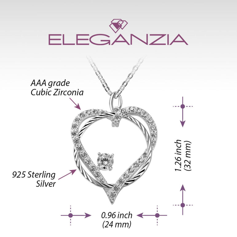 Circle Interlocked Heart Necklace Sterling Silver Pendant Necklace Pendant + Chain