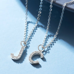 CZ Initial Necklaces Sterling Silver, 26 Alphabets