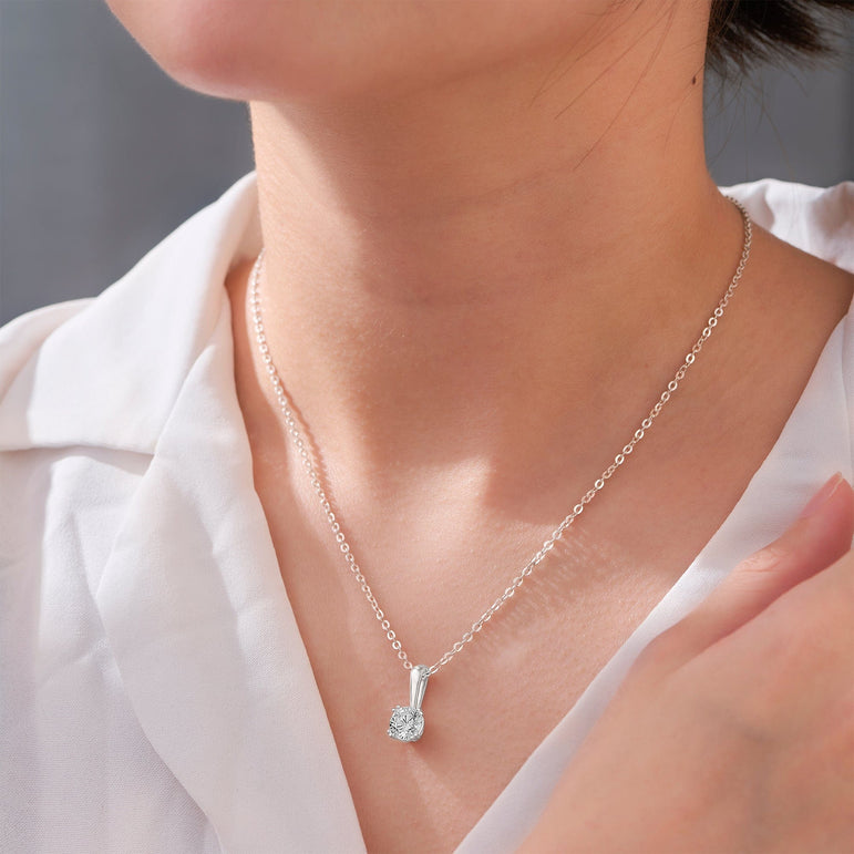 Round Cubic Zirconia Solitaire Pendant Silver Pendant