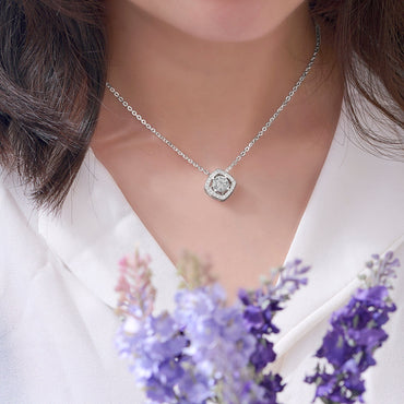 CZ Silver Necklace with Square Pendant Pendant Necklace