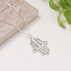 Sterling Silver Hamsa Hand Necklace Pendant Necklace