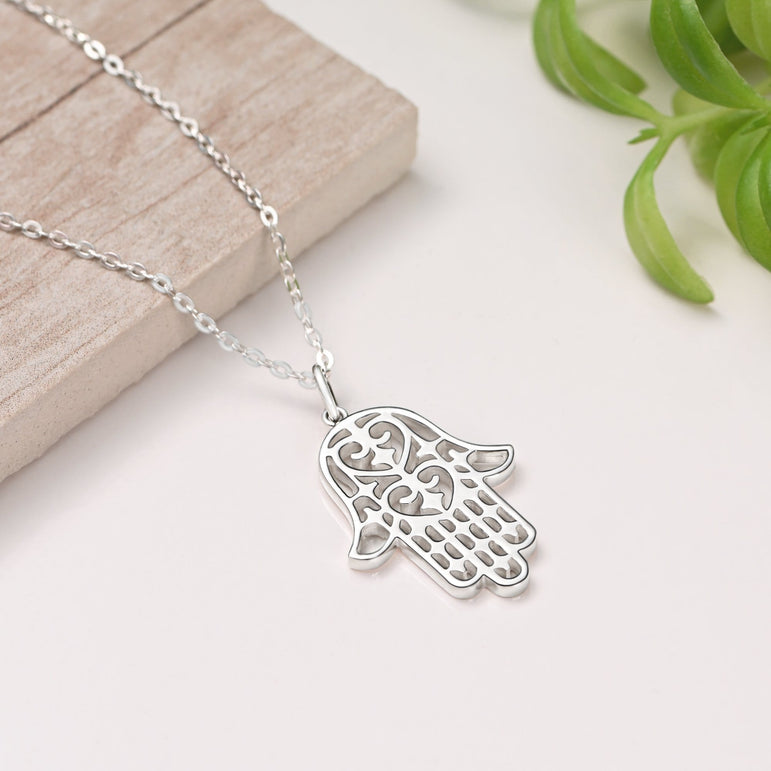 Sterling Silver Hamsa Hand Necklace Pendant Necklace