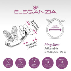 CZ Double Butterfly Ring Silver Adjustable Adjustable Ring