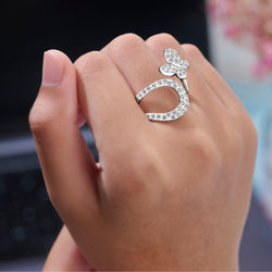 Silver Butterfly Ring Bypass Ring Band Adjustable Adjustable Ring