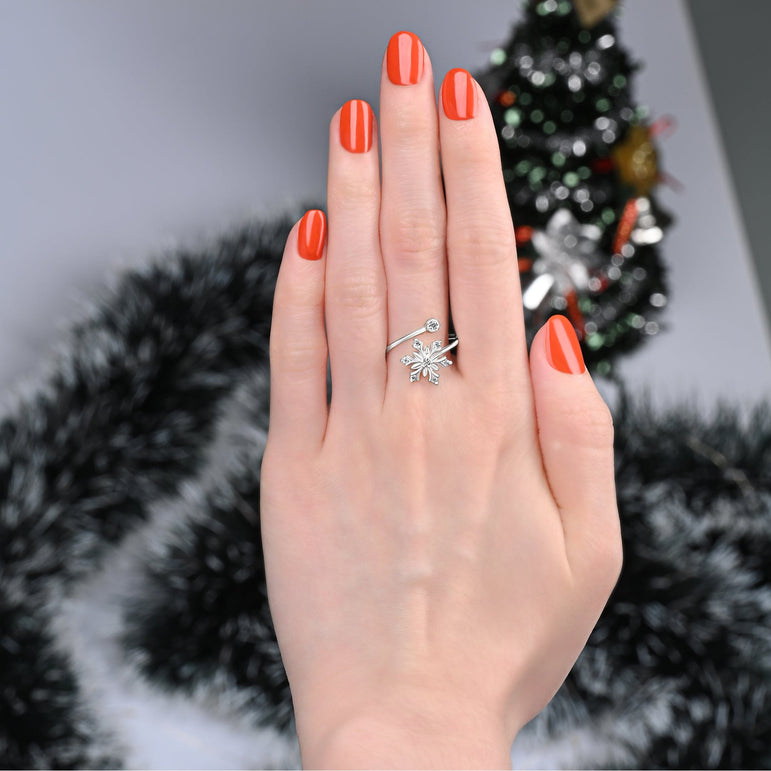 Sterling Silver Snowflake Ring Adjustable Ring