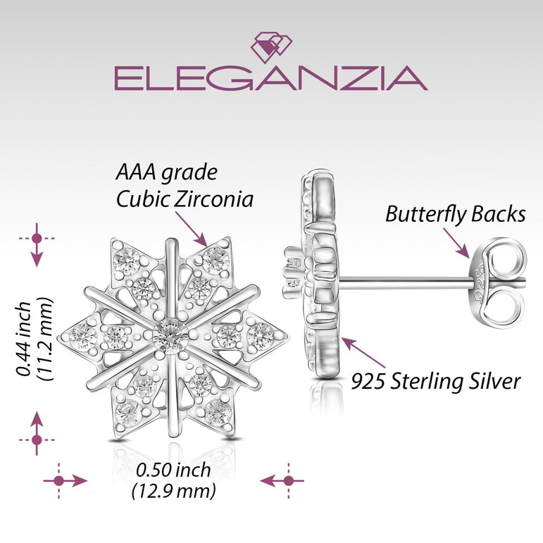 CZ Winter Star Snowflake Earrings Silver Stud Earrings Stud Earrings