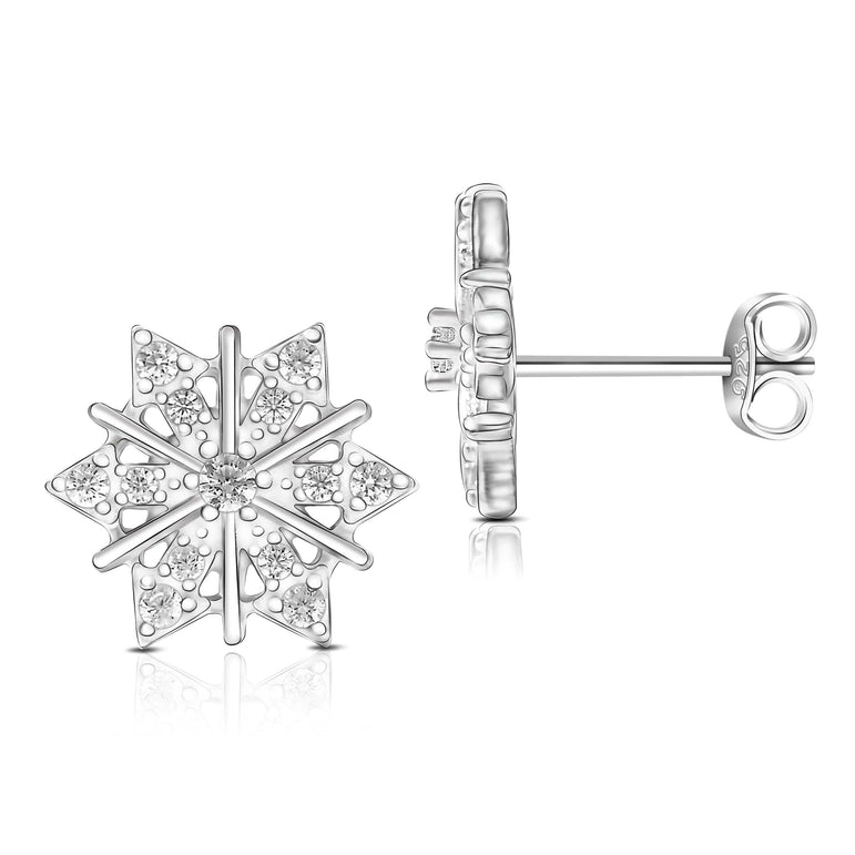 CZ Winter Star Snowflake Earrings Silver Stud Earrings Stud Earrings