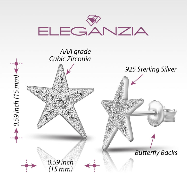 CZ Star Earrings, Sterling Silver Stud Earrings Stud Earrings