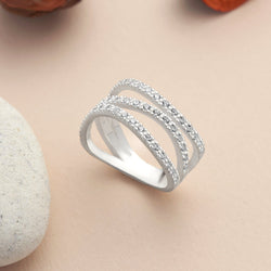CZ Three Layer Coil Wrap Sterling Silver Ring Ring