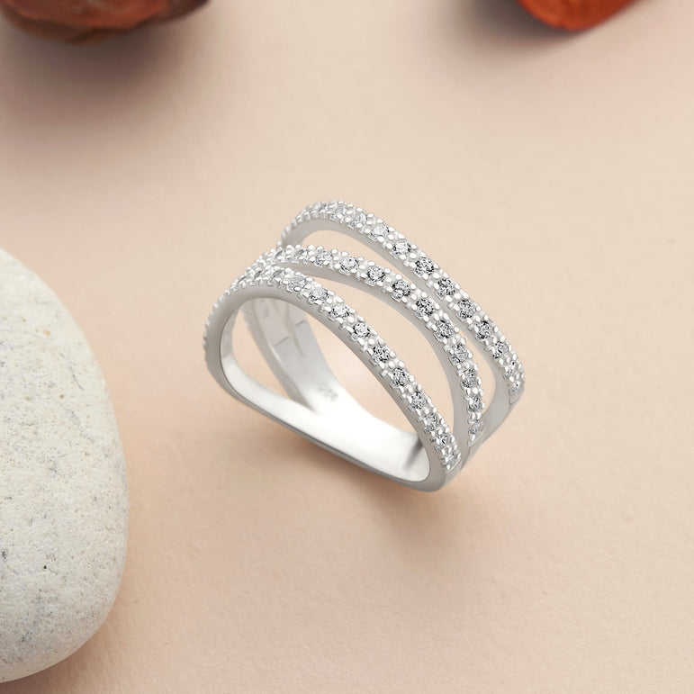 CZ Three Layer Coil Wrap Sterling Silver Ring Ring
