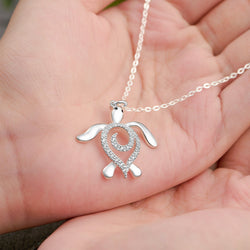 CZ Spiral Shell Turtle Sterling Silver Necklace Pendant Necklace