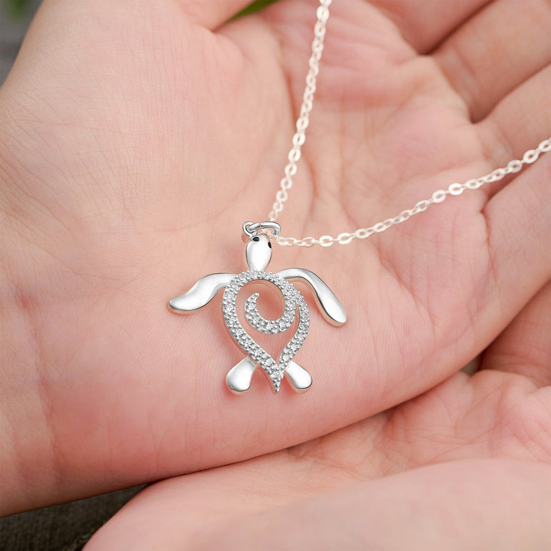 CZ Spiral Shell Turtle Sterling Silver Necklace Pendant Necklace