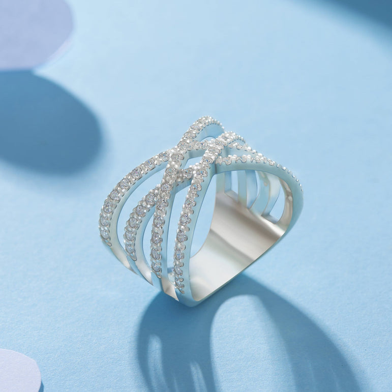 Double Crossover Criss Cross Rings Silver Ring