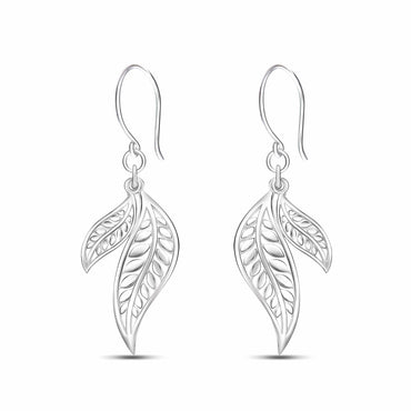 Feathered Leaf Drop Earrings Silver Dangle Earrings Drop Earrings