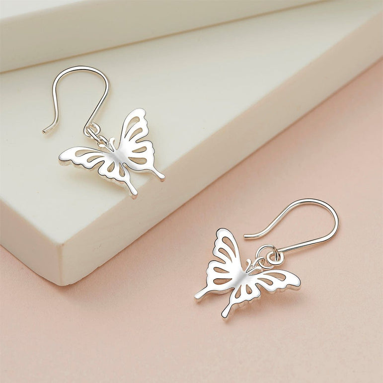 Classic Silver Butterfly Dangling Earrings Drop Earrings