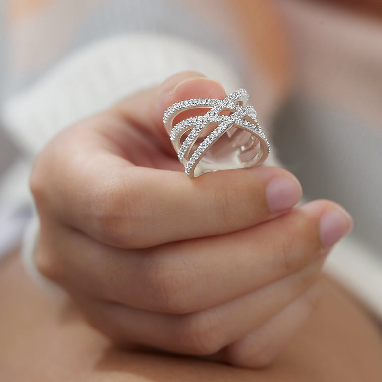 Double Crossover Criss Cross Rings Silver Ring