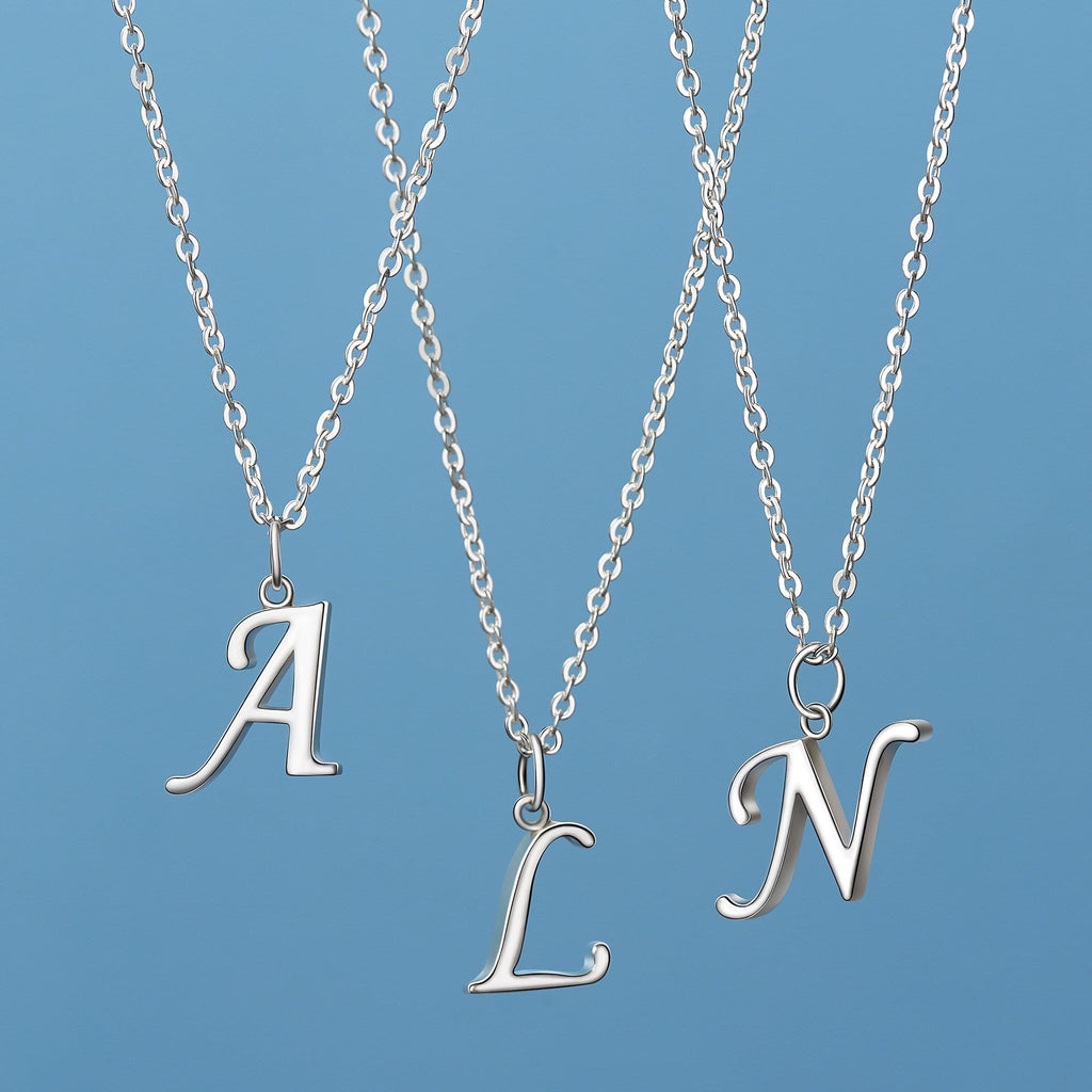 Real 925 Sterling Silver Script Letter V Pendant Chain Necklace 18 for  Women 