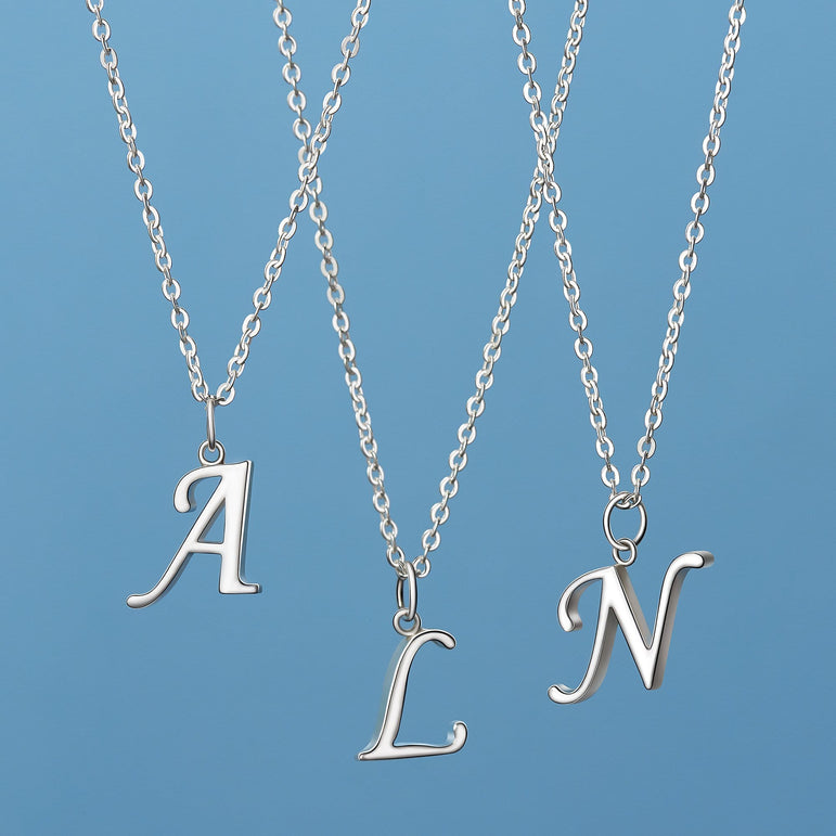 Simple Initial Necklaces Sterling Silver, 26 Alphabets Pendant Necklace